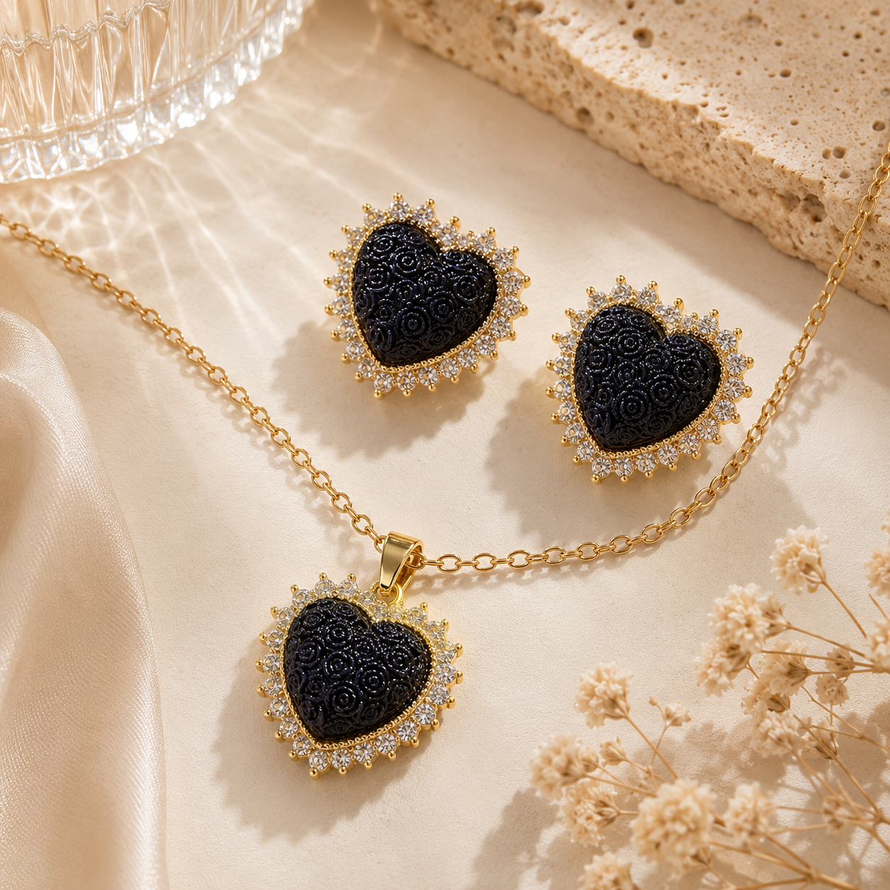 Rose Heart Jewelry Set | Tarnish Resistant