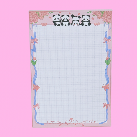 Floral Panda Grid Memo Pad