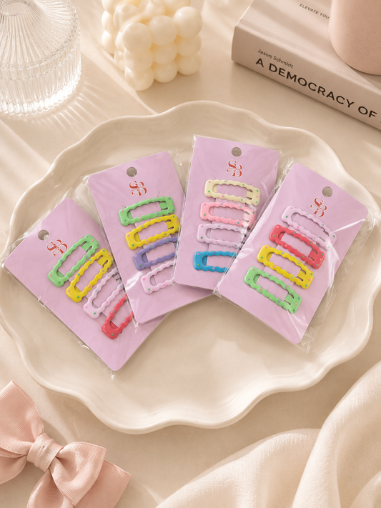 Mystery Color Scalloped Snap Hair Barrettes Set - 4 piece