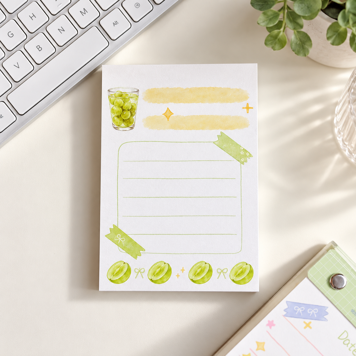 Kawaii Fruit Aesthetic Memo Notepad with Sturdy Hard Backing