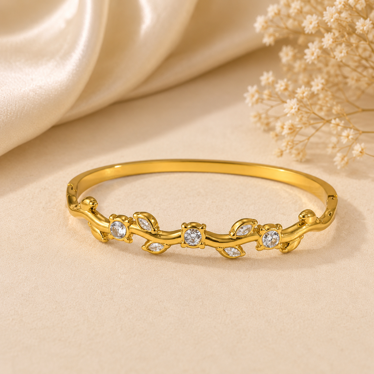 Crystal Vine Bangle Bracelet - Tarnished Resistant