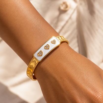 Triple Heart Enamel Bangle Bracelet - Tarnished Resistant