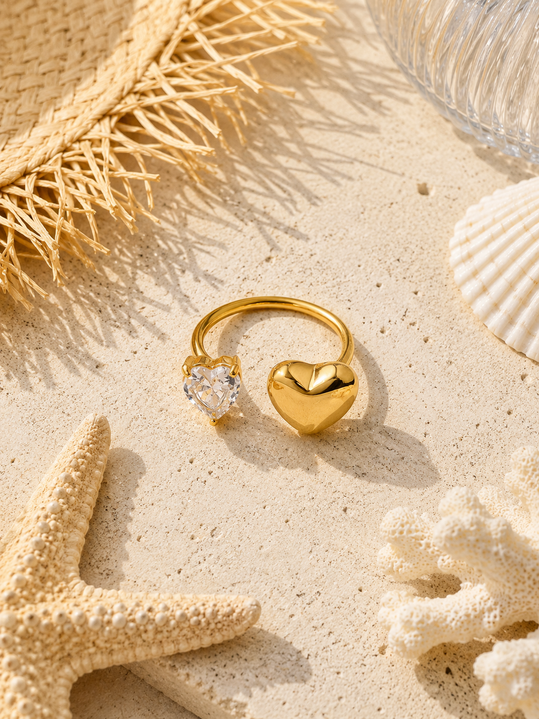 Crystal Heart Open Ring | Tarnish Resistant B-14