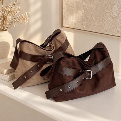 Suede Buckle Hobo Shoulder Bag