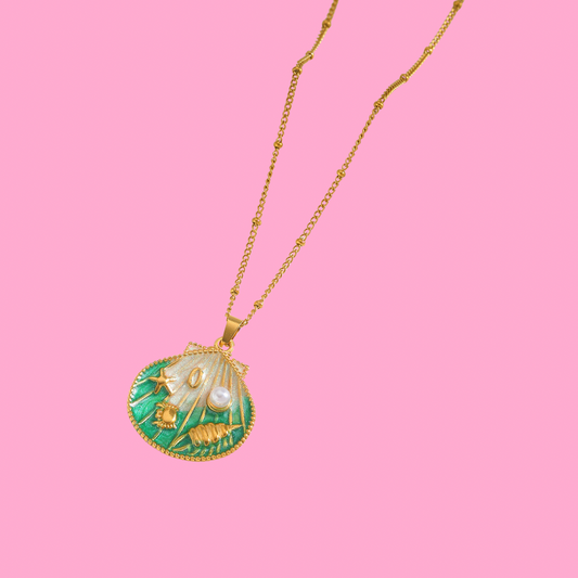 Green Coastal Shell Necklace