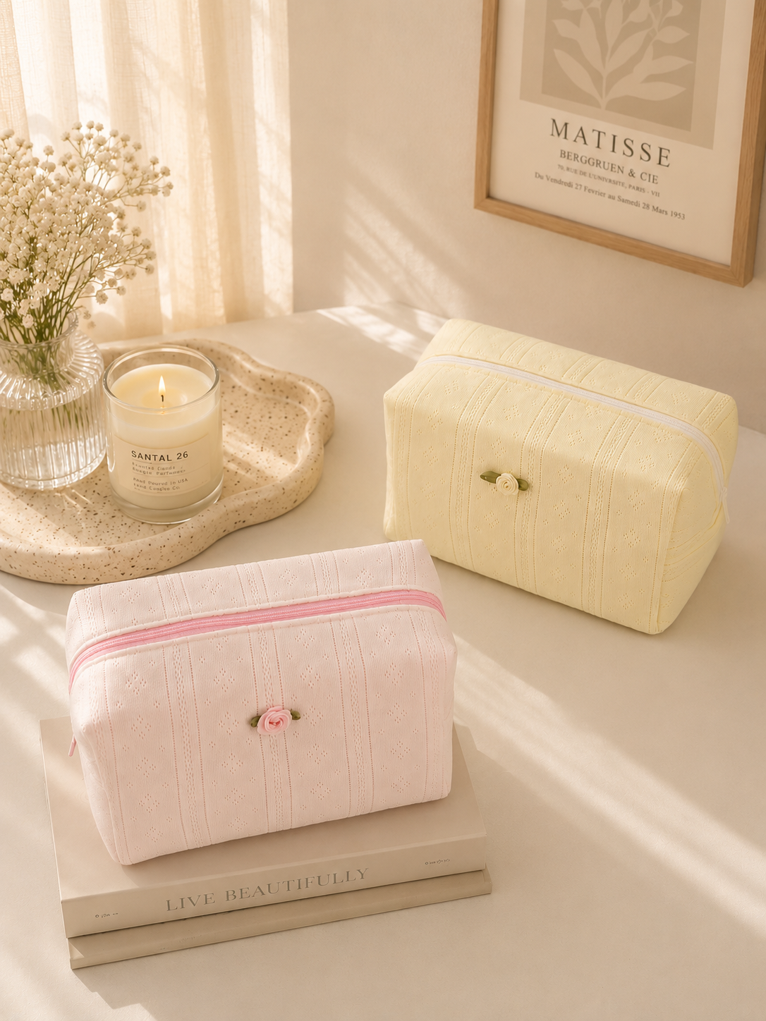 The Rosebud Makeup Bag | Eyelet Cotton Cosmetic Pouch