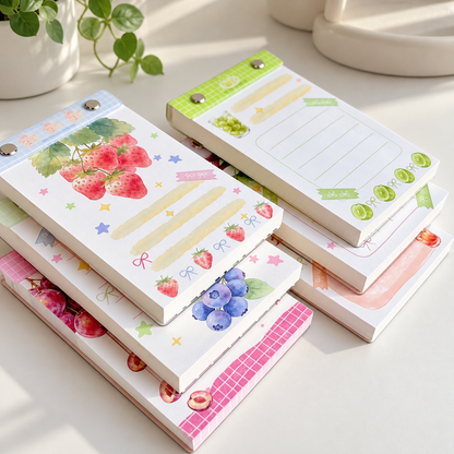 Kawaii Fruit Aesthetic Memo Notepad with Sturdy Hard Backing
