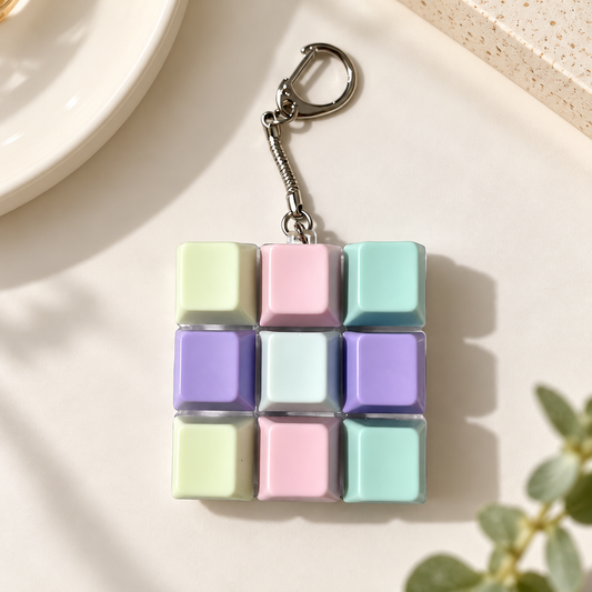 Regular Square Pastel Macaron 9 - Key Mini Keyboard Fidget Toy Keychain With Lights |Sensory Stress Relief