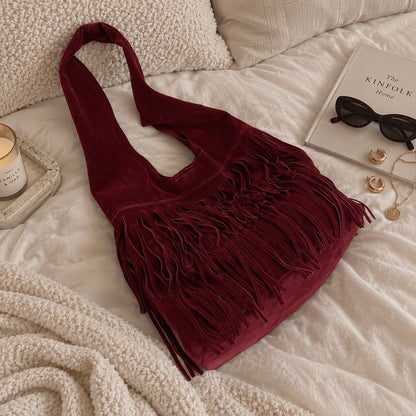 Boho Suede Fringe Shoulder Bag