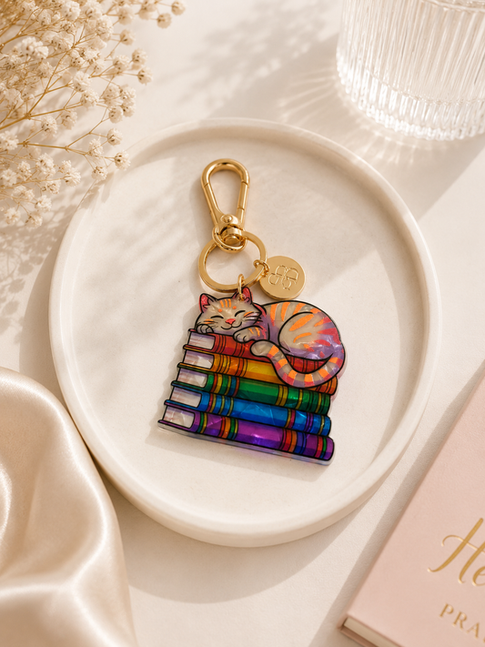 Book Lover Cat Acrylic Bag Charm