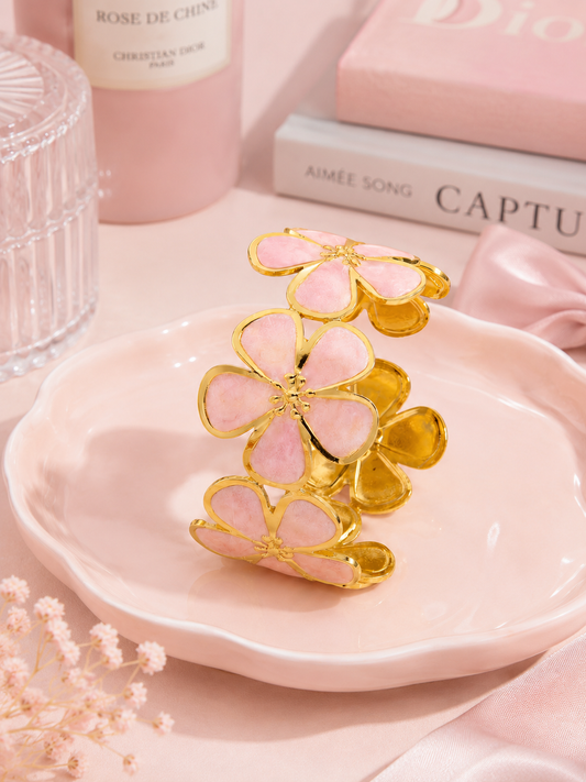 Pink Magnolia Cuff Bracelet | Tarnish Resistant