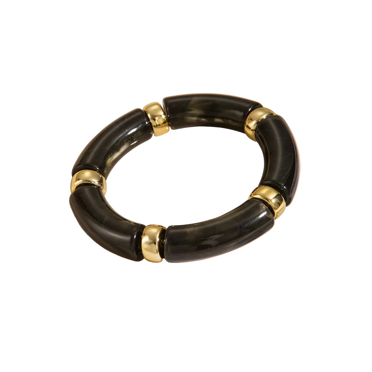 Dark segmented Riviera bracelet featuring polished gold spacers between curved links.