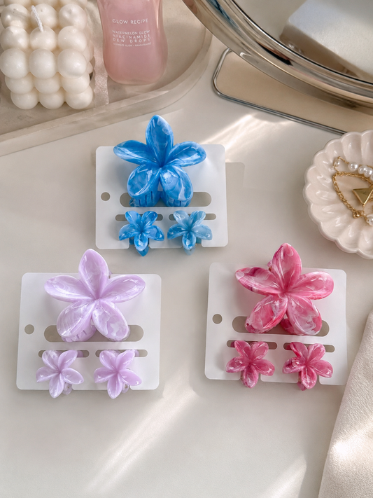 3 Piece Marble Flower Hair Clip Set
