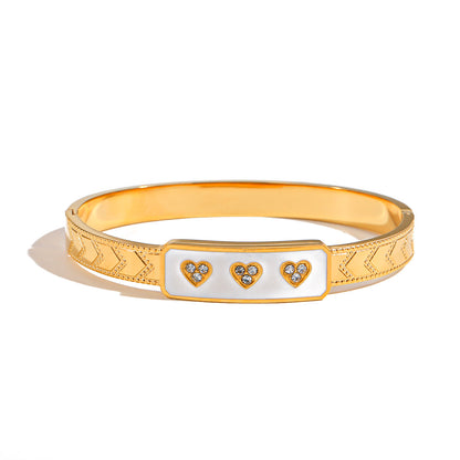 Triple Heart Enamel Bangle Bracelet - Tarnished Resistant