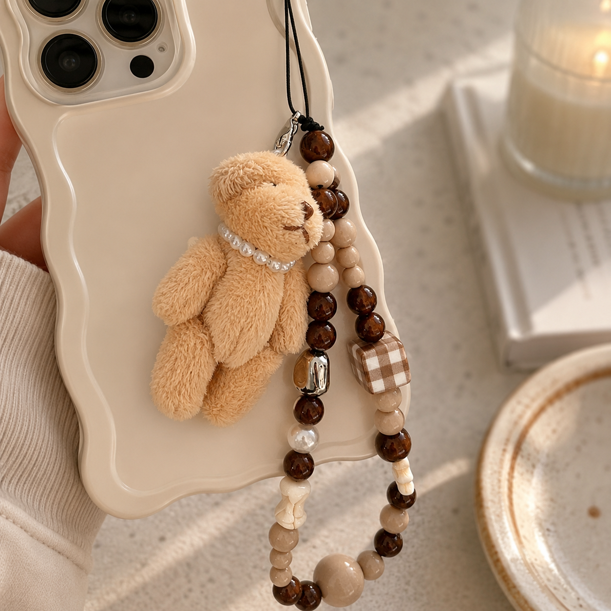 Espresso Teddy Crystal Phone Strap