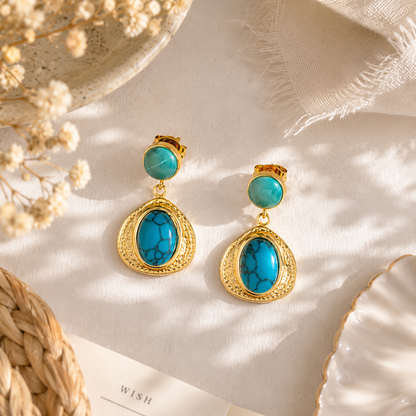 Turquoise Teardrop Statement Earrings | Tarnish Resistant B-4