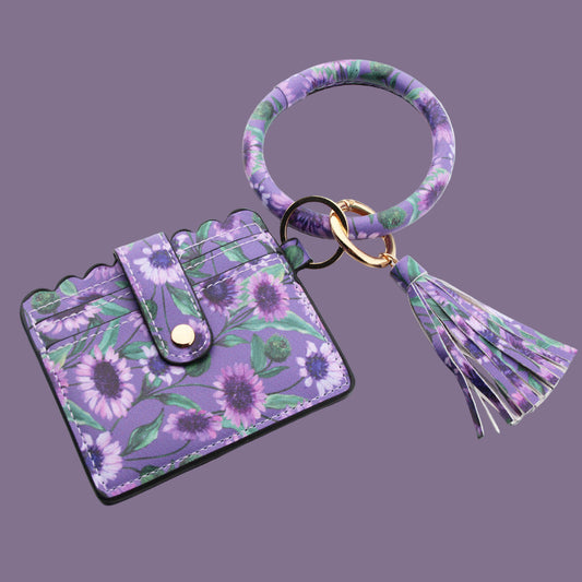 Purple Sunflower Wristlet Card Wallet