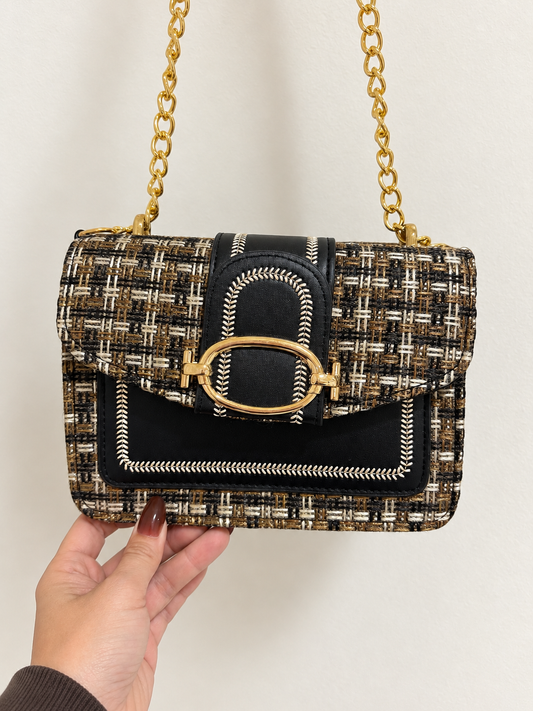 Black & Gold Tweed Crossbody Bag - Only 1 left! 🔥