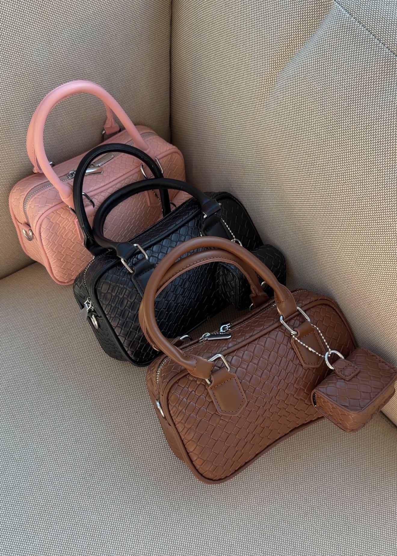 Croc Embossed Boston Satchel with Matching Coin Pouch ( Available in 3 colors )