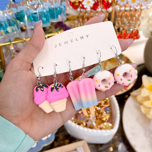 Ice Cream, Popsicle & Donuts Earrings 3 Pack Sets