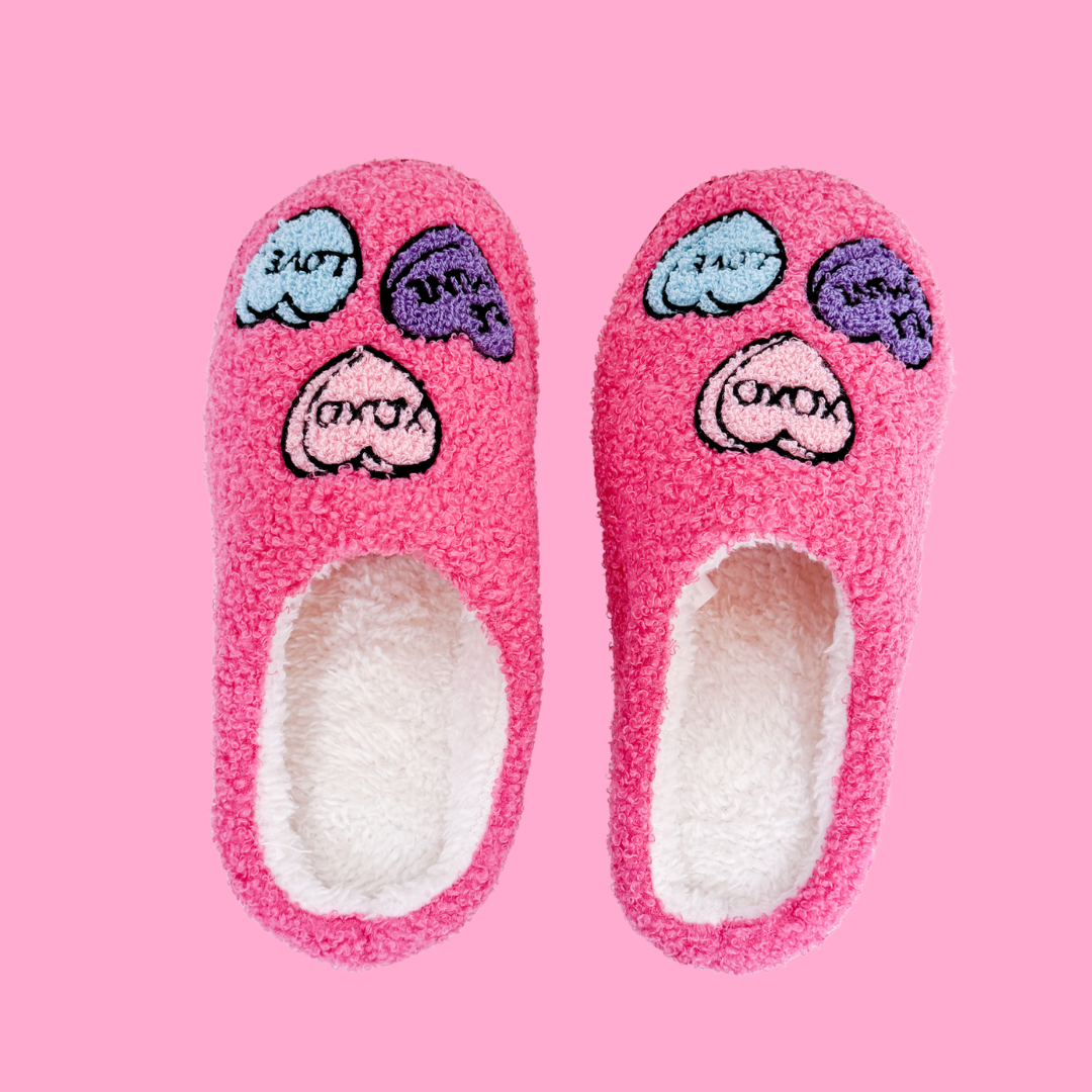 Be Mine Cozy Slippers ( Available sizes 8-10 )