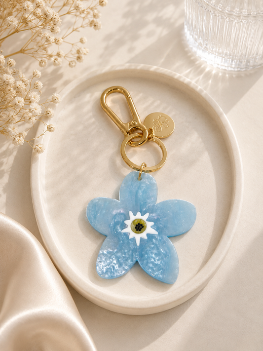 Blue Floral Acrylic Bag Charm