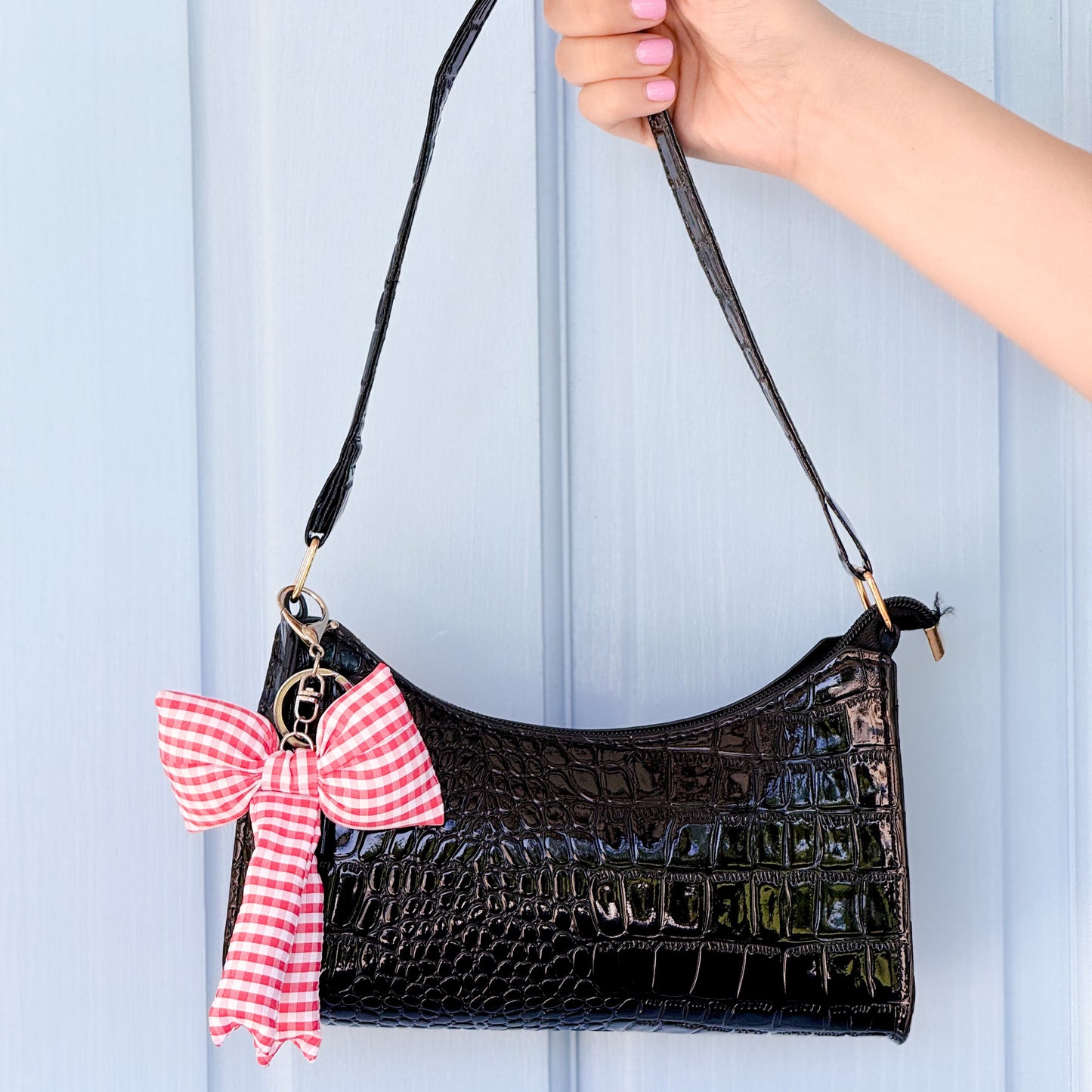 Gingham Bow Bag Charms ( Purse not included )