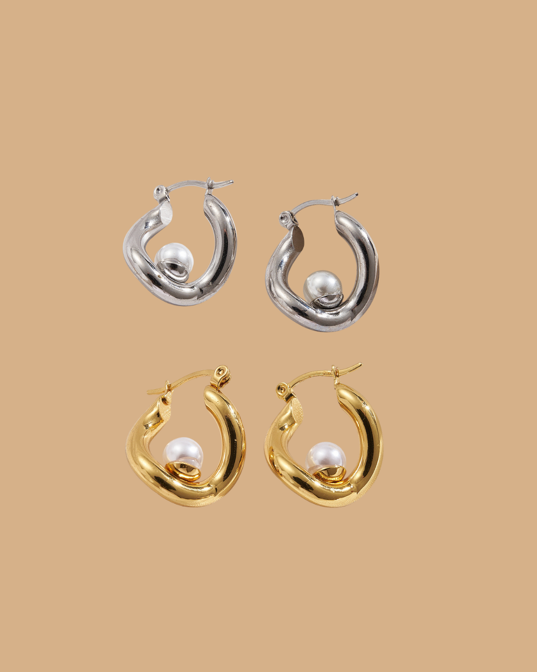 Pearl Hoop Earrings ( Gold & Silver )