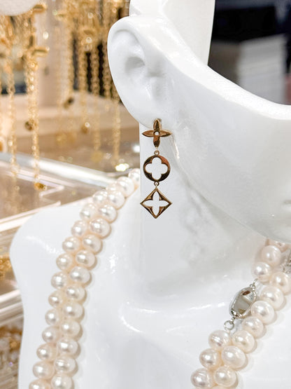 18K Genuine Gold Geometric Clover Drop Earrings