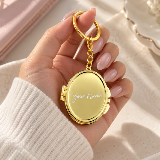 Personalized Oval Compact Mirror Keychain ( Available in silver or gold )