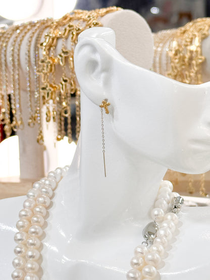 18K Genuine Gold Cross Threader Earrings