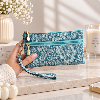 Floral Double Zipper Wristlet Wallet