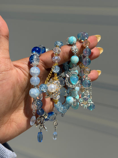 New Blue Theme Charm Beaded Bracelet