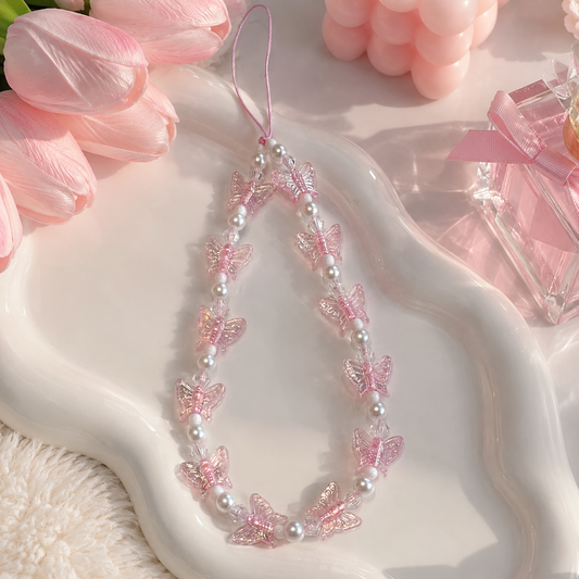 Pink Butterfly Phone Strap