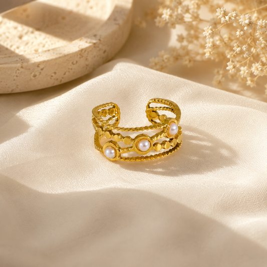 Isla Pearl Adjustable Ring | Tarnish Resistant B-12