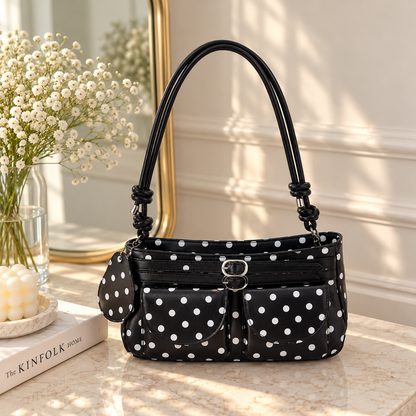 Retro Polka Dot Pocket Shoulder Bag