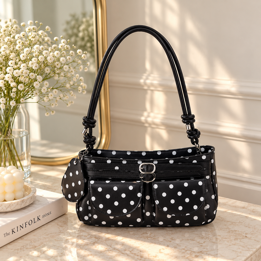 Retro Polka Dot Pocket Shoulder Bag