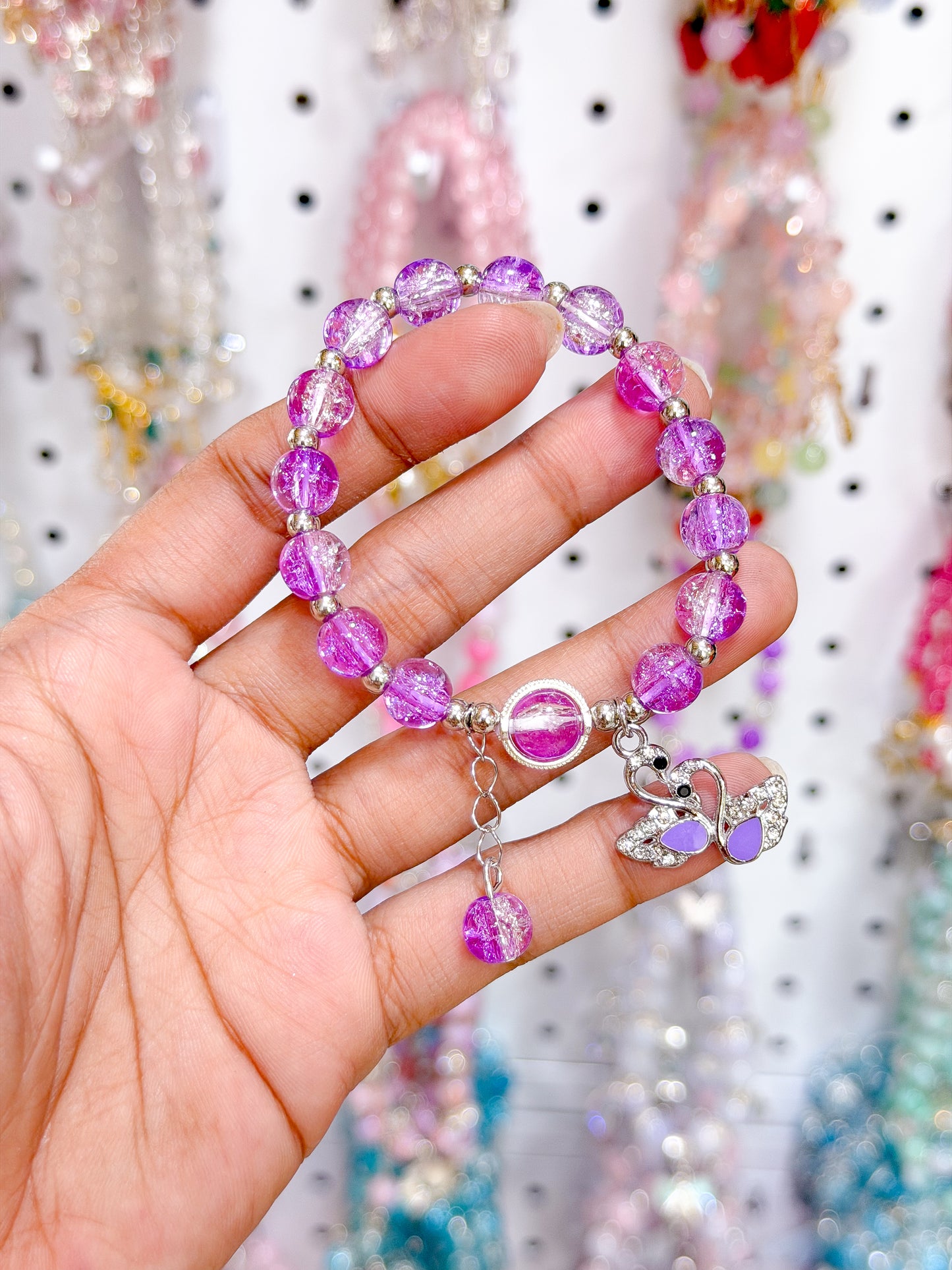 Dreamy Violet Lucky Charm Beaded Bracelet