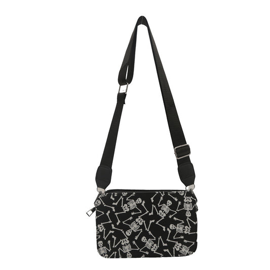 🖤 Halloween Skeleton Print Crossbody Bag – Adjustable Strap Zipper Shoulder Purse