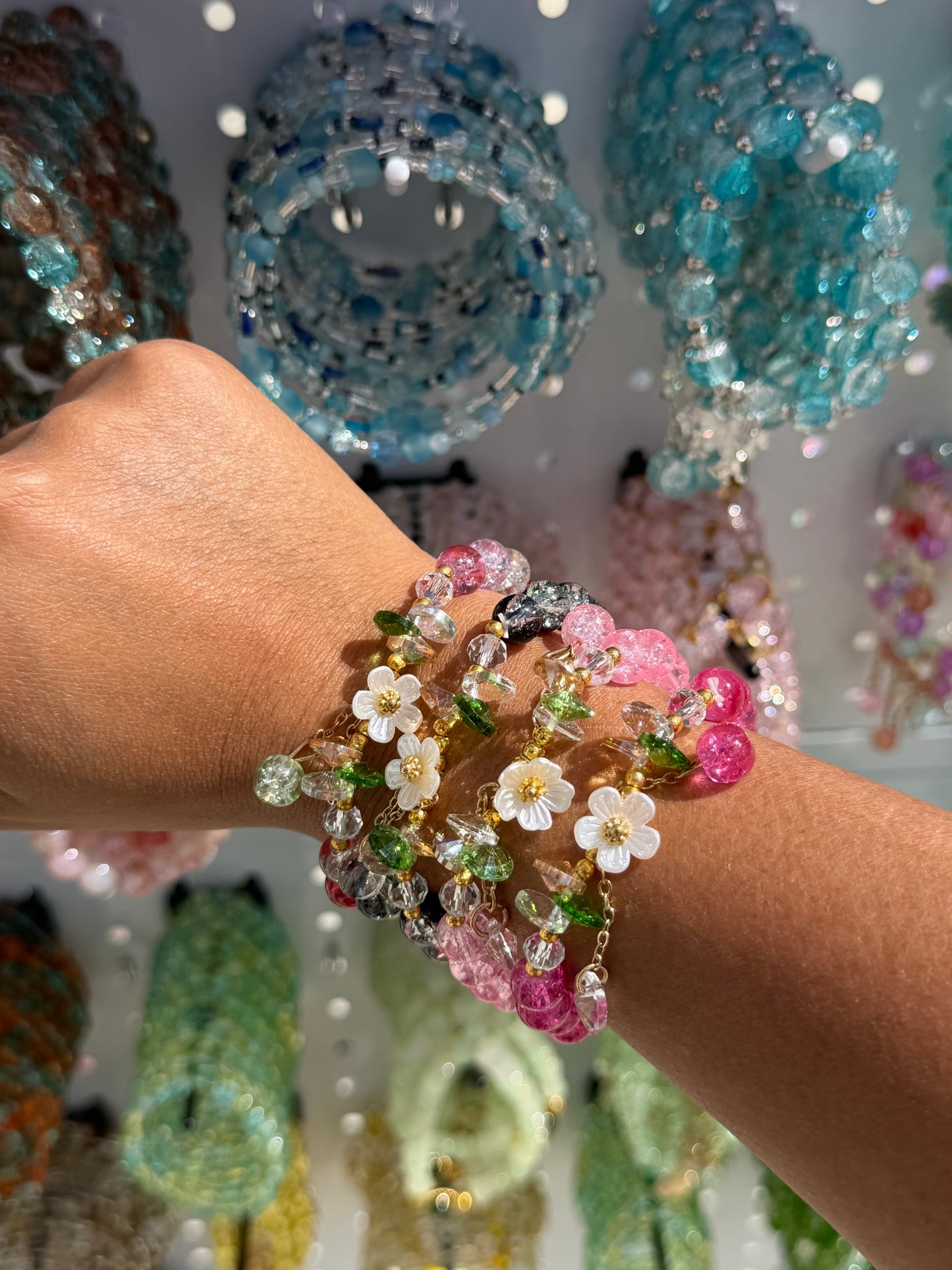 Daisy Crystal Charm Beaded Bracelet