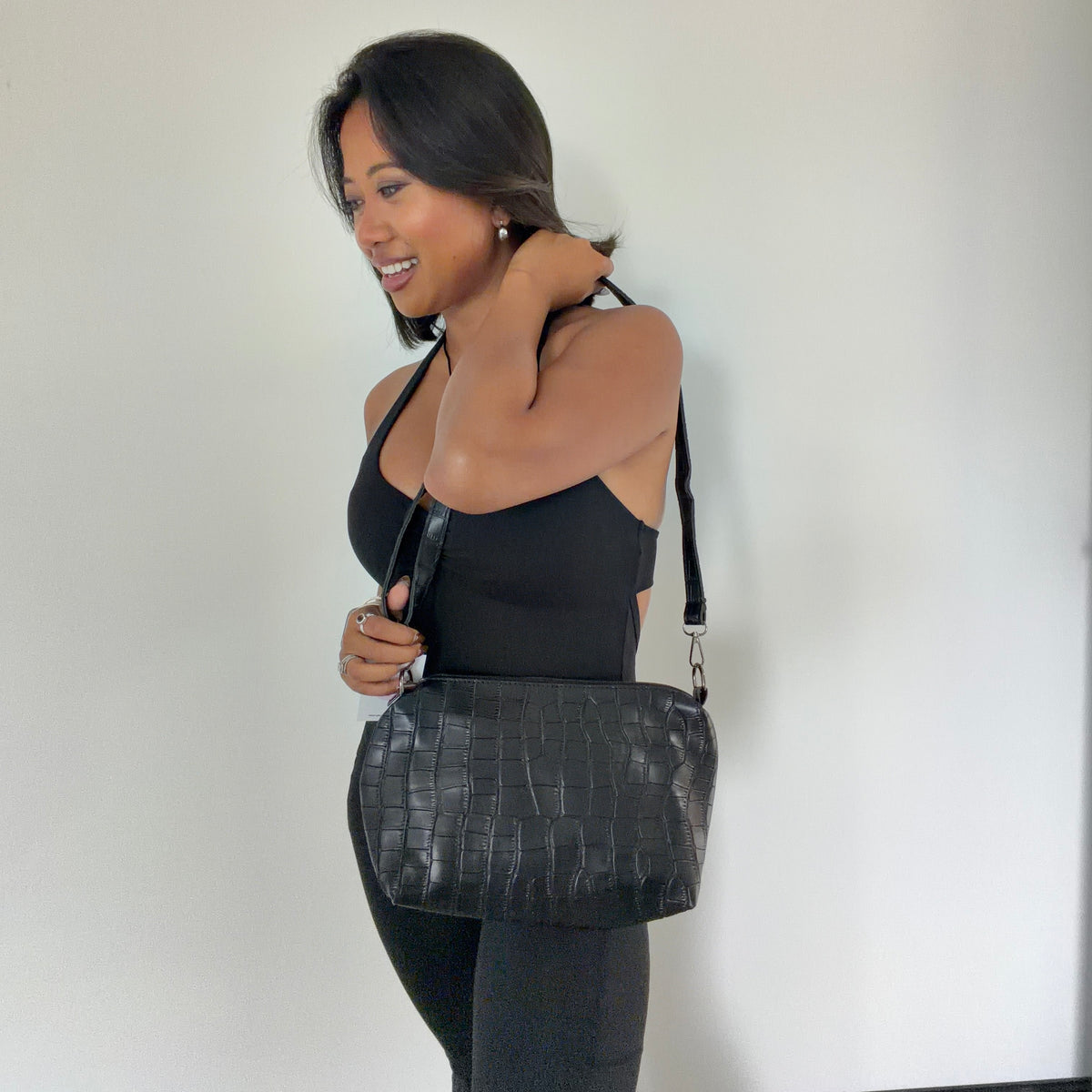 Faux Leather Croc Crossbody Bag