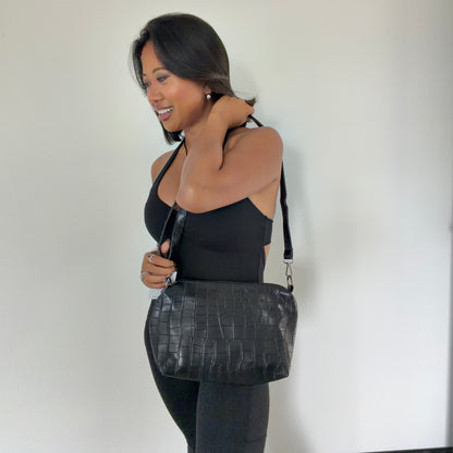 Faux Leather Croc Crossbody Bag