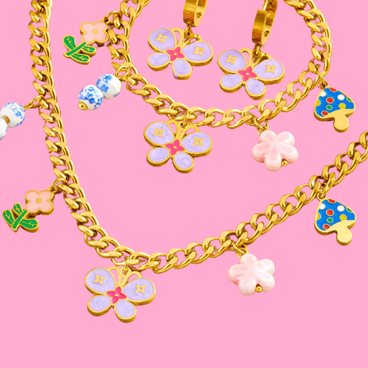 Butterfly Charms Necklace & Bracelet
