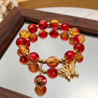 Gold Crackle Glass Butterfly Charm Bracelet