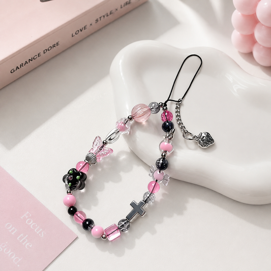 Pink Butterfly Beaded Phone Charm