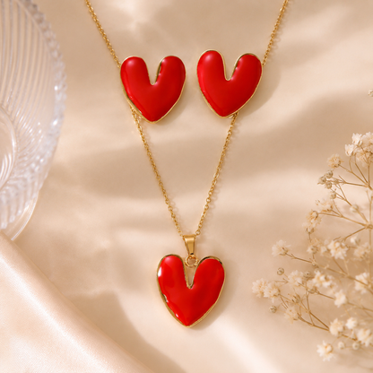 Black Enamel Heart Jewelry Set | Tarnish Resistant