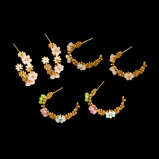 Daisy Beads Flowers Hoop Earrings