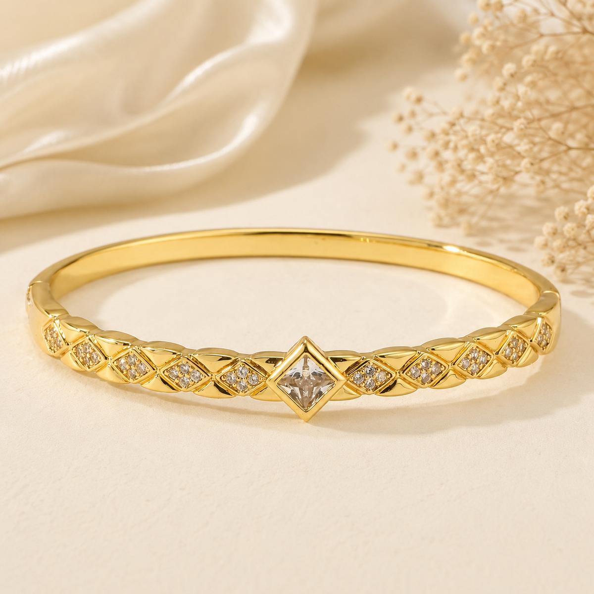Diamond Crystal Bangle Bracelet - Tarnished Resistant