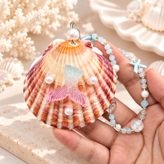 Mermaid Seashell Mini Notepad Keychain with Beaded Charm 🧜‍♀️🐚✨