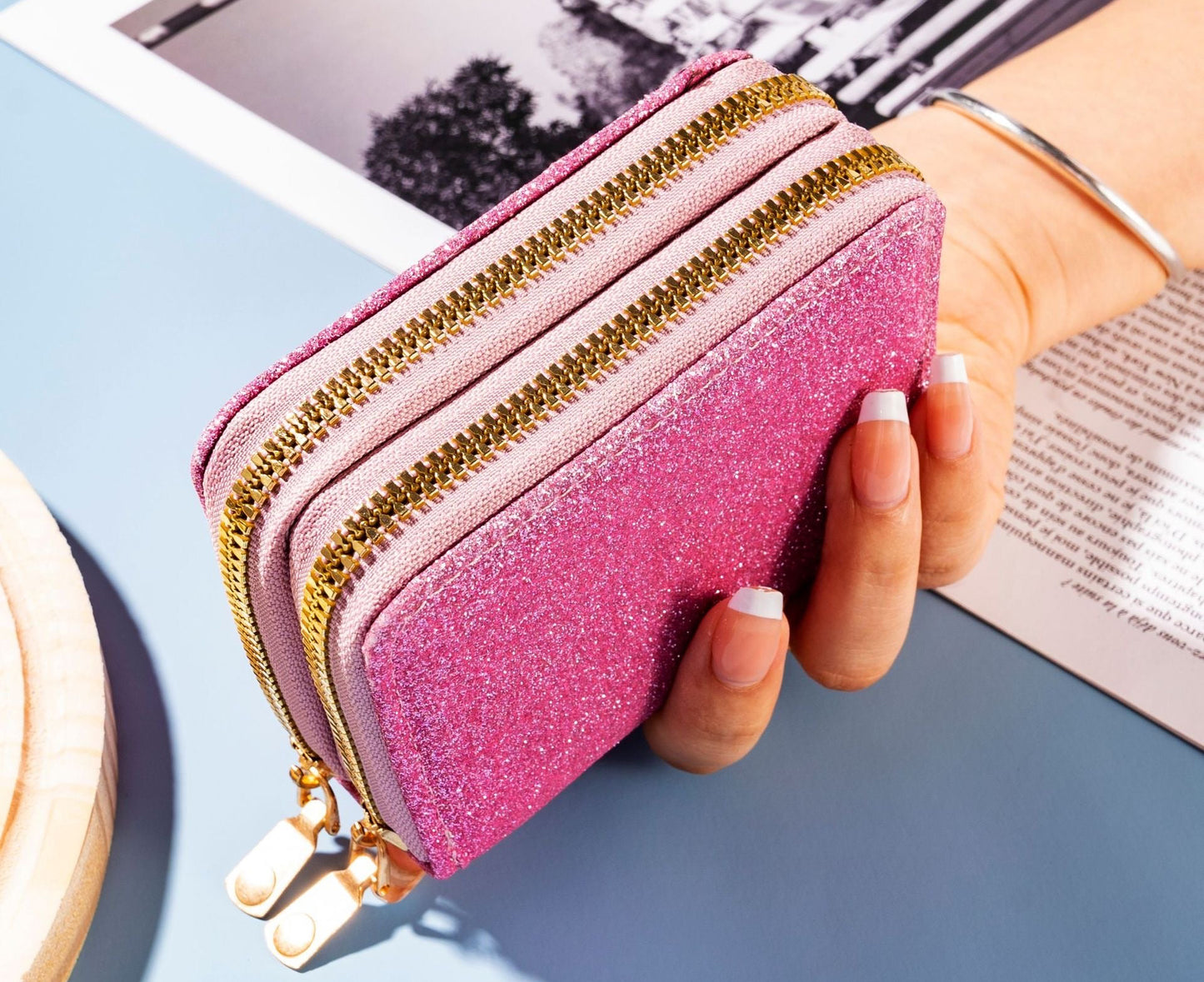 Double Zipper Compact Wallet